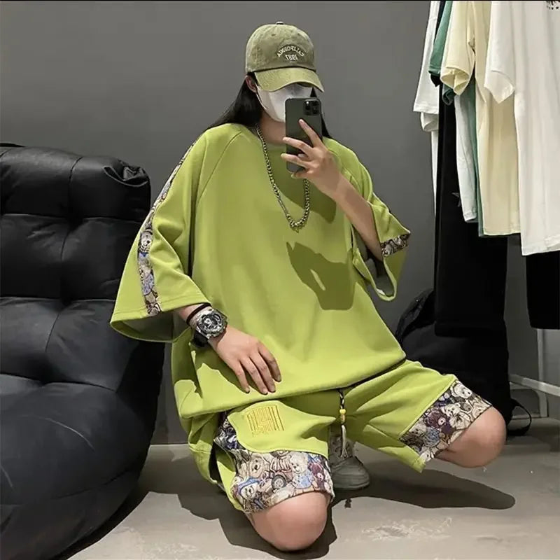 Sweatshirts Tracksuit T-shirts Shorts Suits For Men Spliced Graphic Sweatsuit Cotton Man Sets Luxury Offer Youthful Emo Kpop Xl