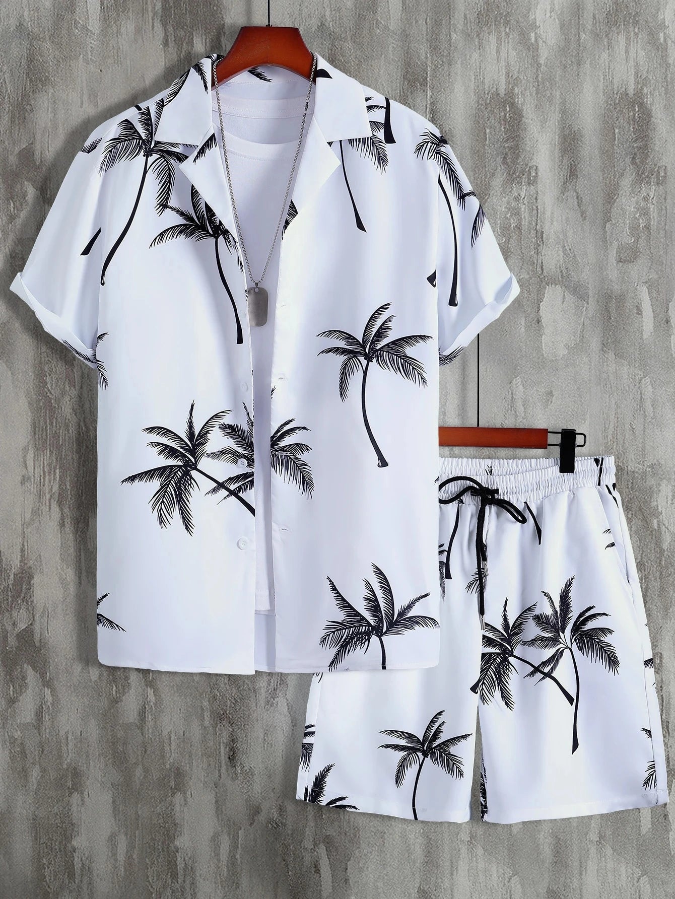 Hawaiian Coconut Tree 3D Print Men's Shirt and Shorts Two-Piece Set Casual Vacation Men's Shirt Set Short Sleeve Button Shirt