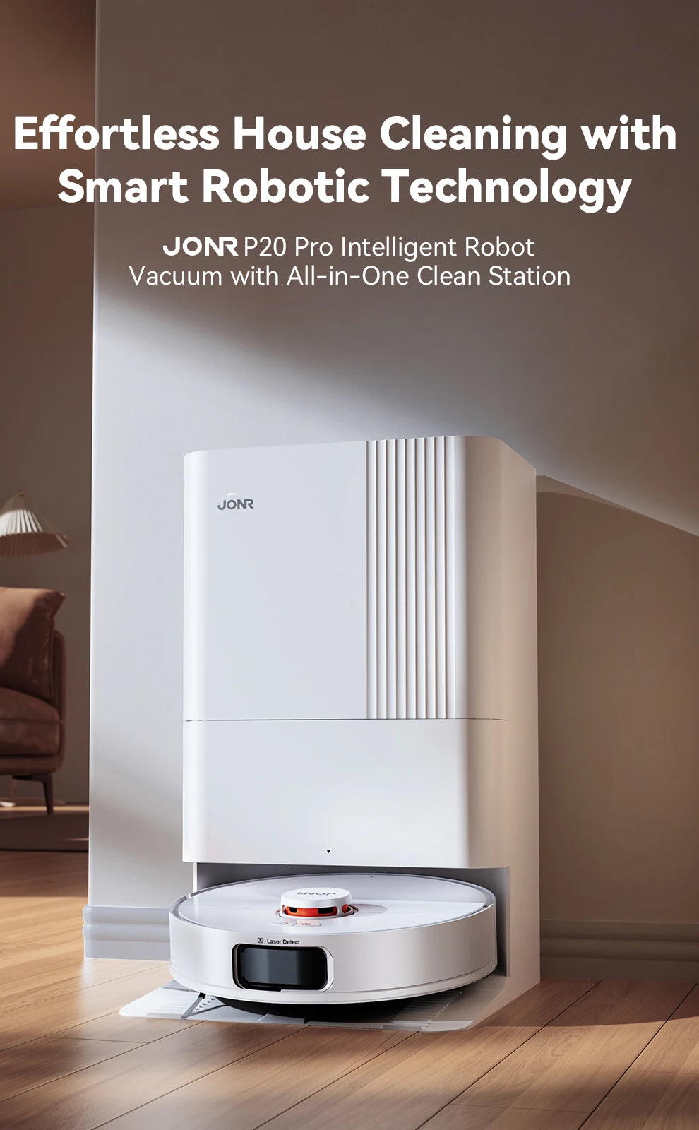 JONR Robot Vacuum P20 Pro International Edition Mopping Vacuuming Drying Wipes Automatic Cleaning Dust Collecting Drainage Water