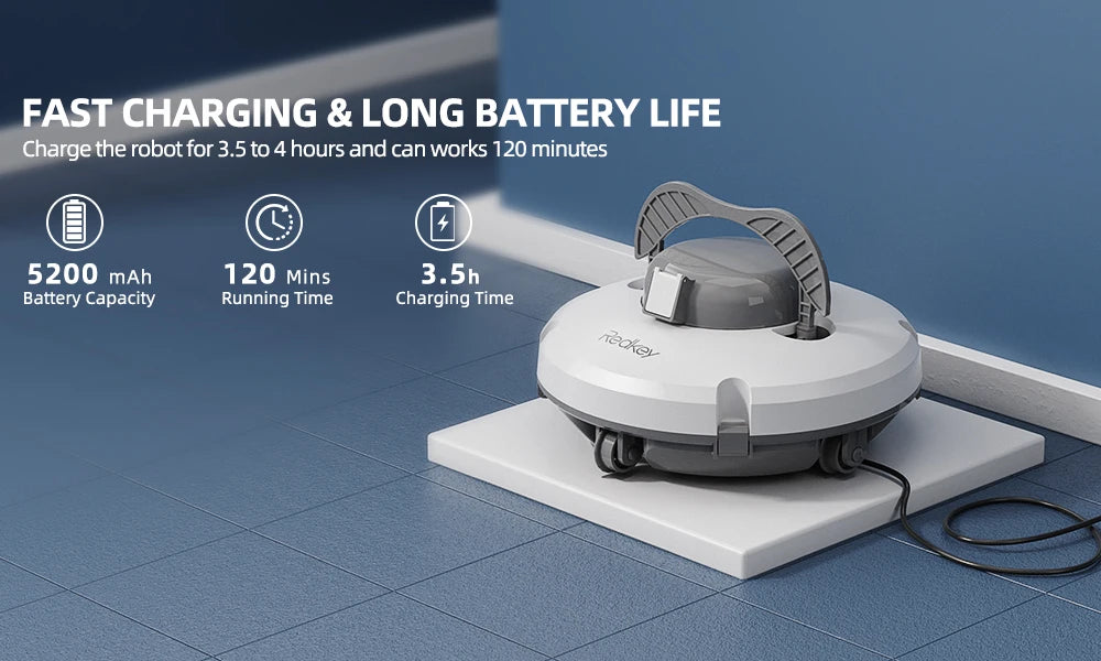 Redkey S100 Cordless Robotic Pool Vacuum for Ground Pool Automatic Pool Vacuum Cleaner Lasts 120 Mins with Strong Suction