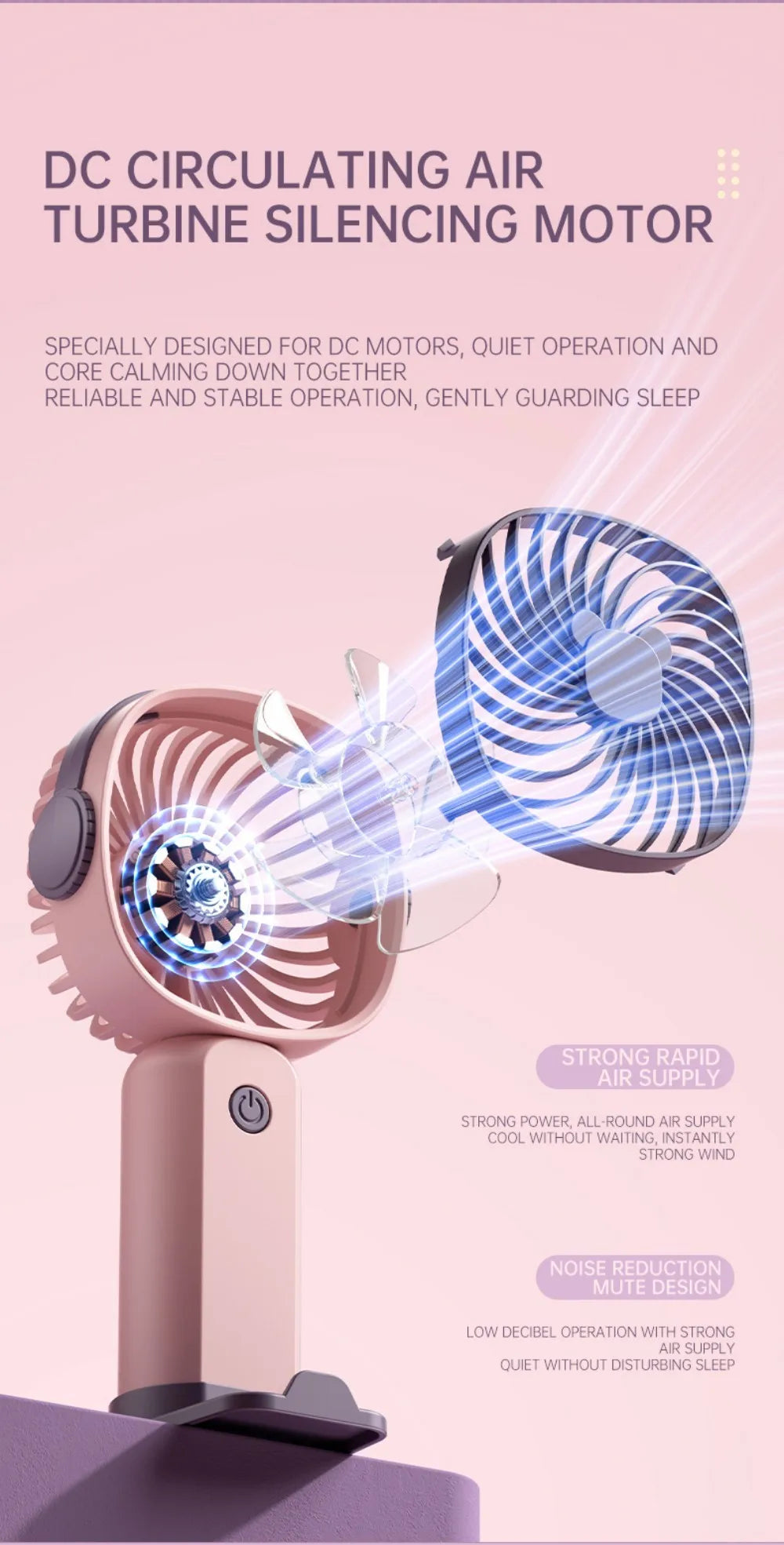 Portable Mini Fan USB Outdoor Handheld Fan with Desktop Phone Holder 3Wind Adjustments Long Working Life Multi-function Mini Fan