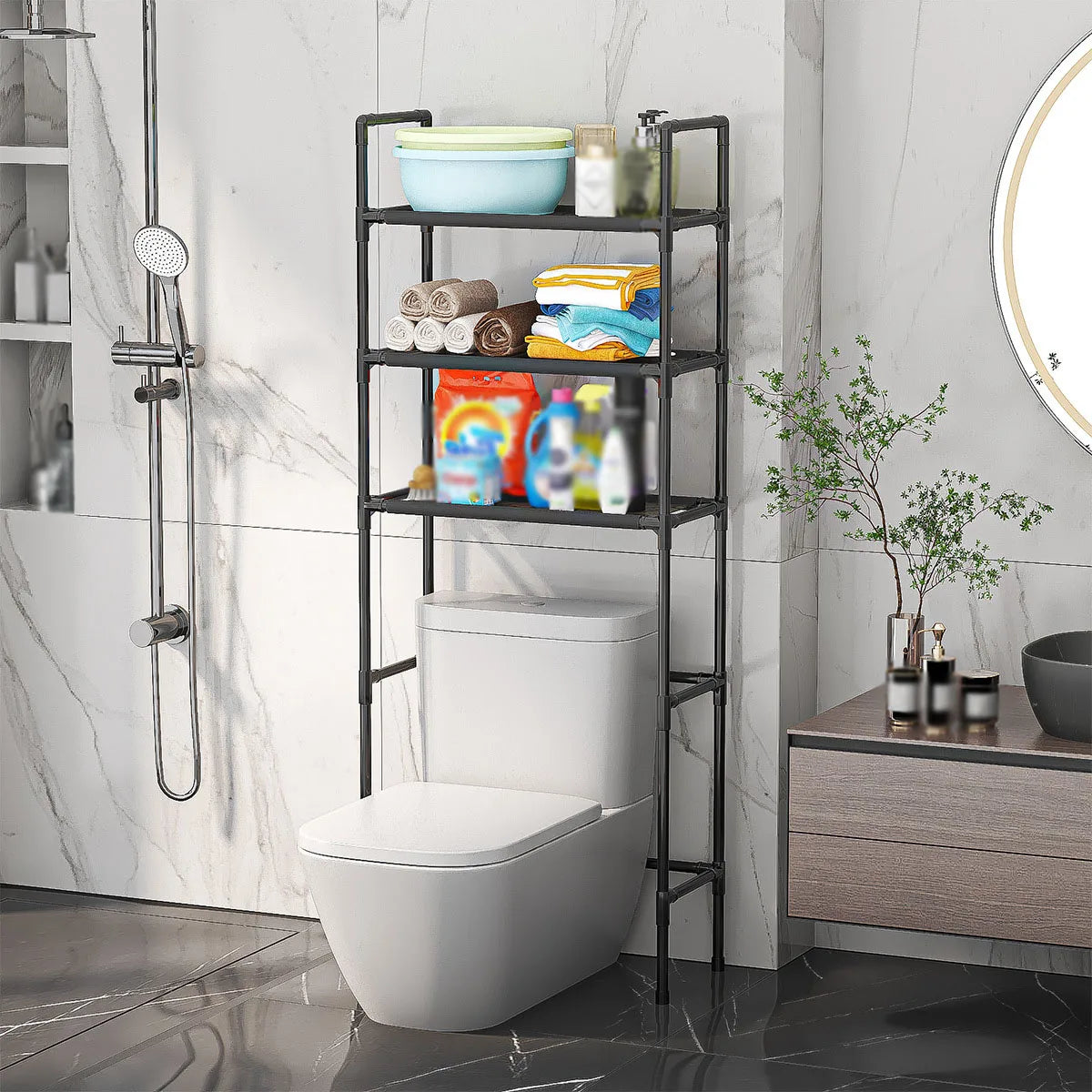 Bathroom Storage Rack Floor Mounted Over Toilet Shelf Multilayer Space Saver Multi-Functional Kitchen Organizer