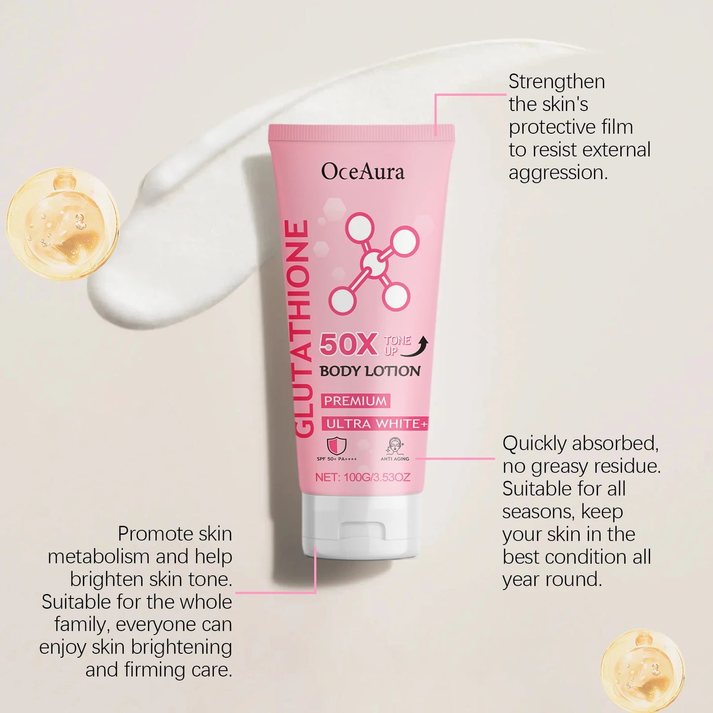 Skin Brightening Body Cream Glutathione Nourishing Even Tone Improving Dry Rough Skin Reduce Dullness Even Skin White Body Care