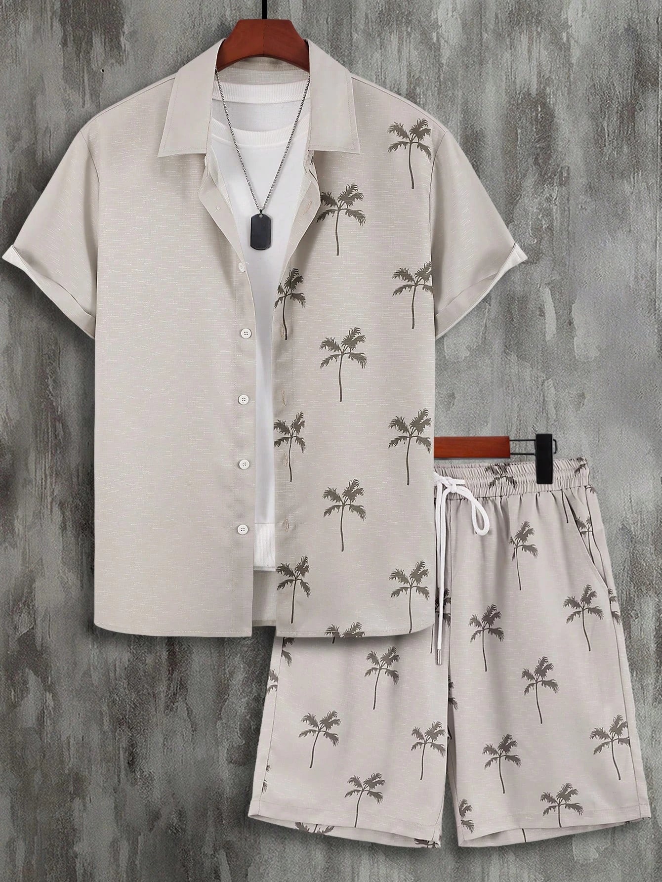 Hawaiian Coconut Tree 3D Print Men's Shirt and Shorts Two-Piece Set Casual Vacation Men's Shirt Set Short Sleeve Button Shirt