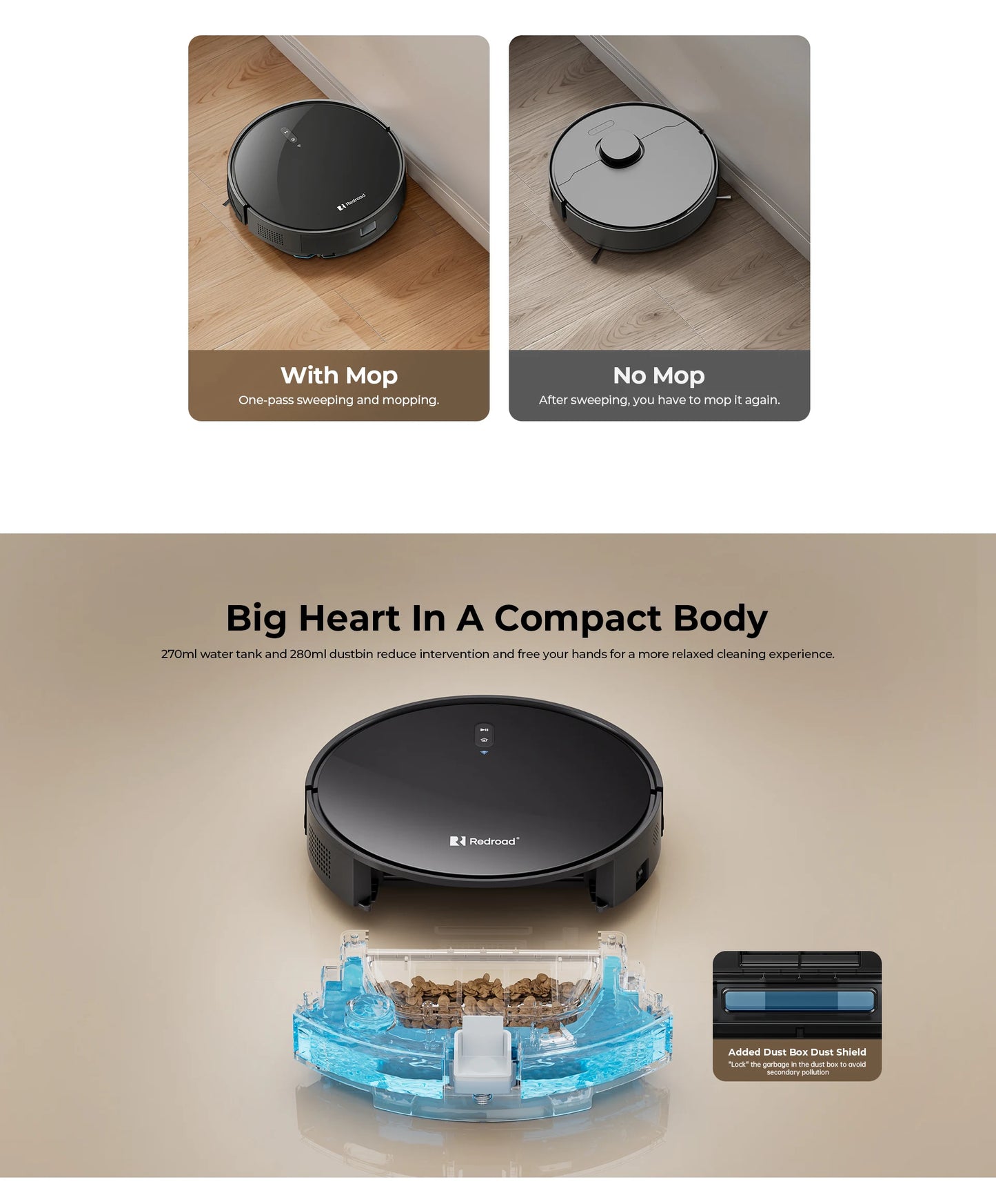 Redroad E3 Robot Vacuum Cleaner Auto Charging 2700Pa Power App Control Water Tank Wet Mopping Electric Sweeper