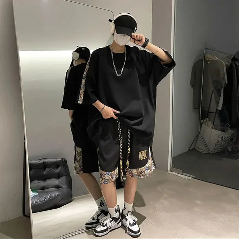 Sweatshirts Tracksuit T-shirts Shorts Suits For Men Spliced Graphic Sweatsuit Cotton Man Sets Luxury Offer Youthful Emo Kpop Xl