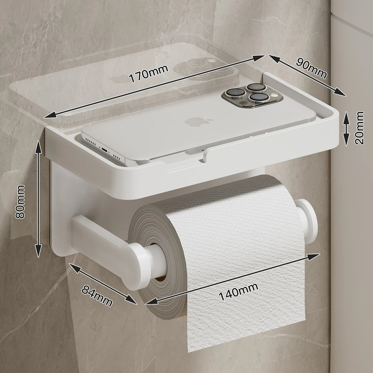 Large Toilet Paper Holder Wall-Mounted Paper Roll Holder With Storage Tray Toilet Organizer Phone Stand Bathroom Accessories
