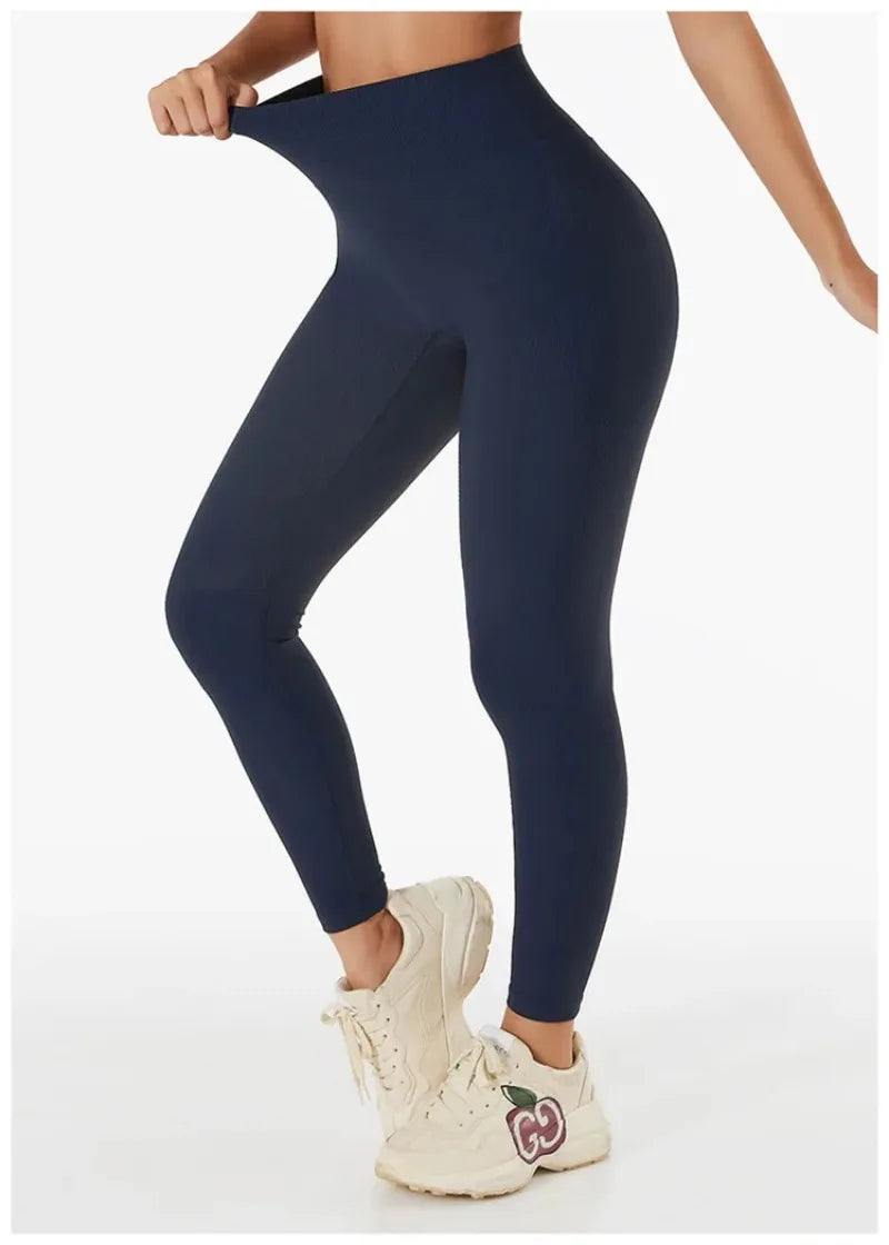 High Waist Yoga Pants Women Seamless Sport Pants Ribbed Knitted Fitness Leggings Solid White Running Pants Quick Dry Gym Leggins