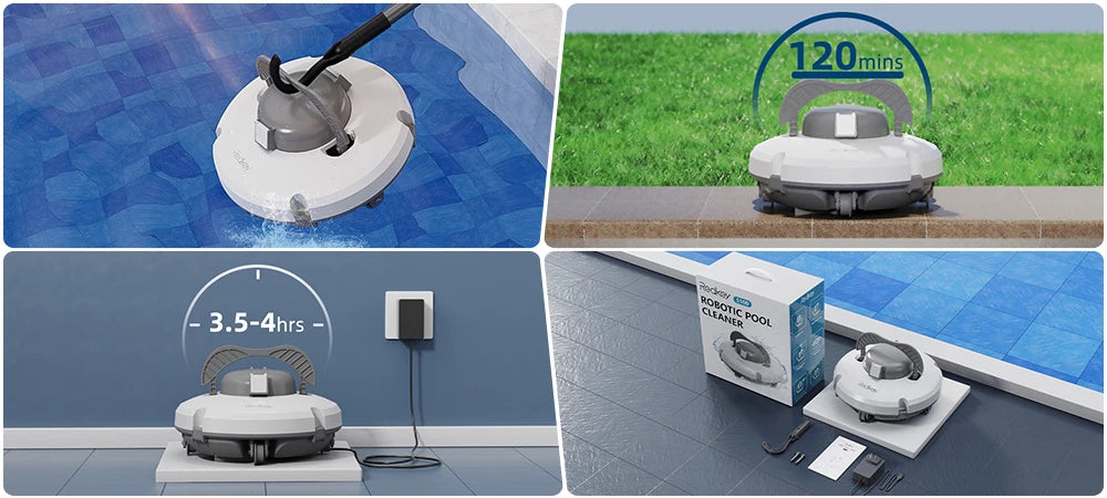Redkey S100 Cordless Robotic Pool Vacuum for Ground Pool Automatic Pool Vacuum Cleaner Lasts 120 Mins with Strong Suction