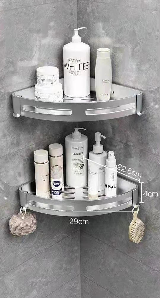 Bathroom Shelf Organizer Shower Storage Rack Black Corner Shelves Wall Mounted Aluminum Toilet Shampoo Holder No Drill