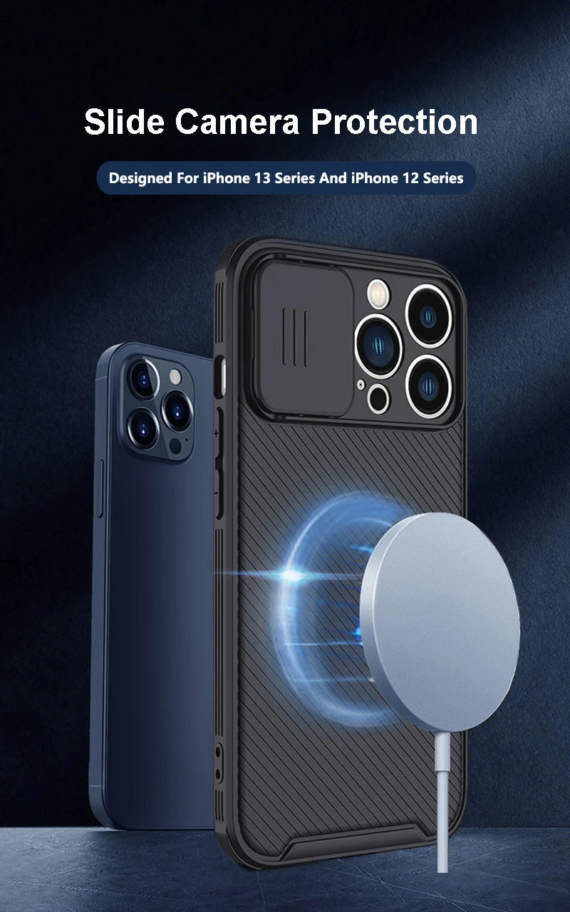 Slide Camera Lens Protection Magnetic Phone Case For iPhone 16 15 Pro Max 14 13 12 11 Silicone For Magsafe Wireless Charge Cover