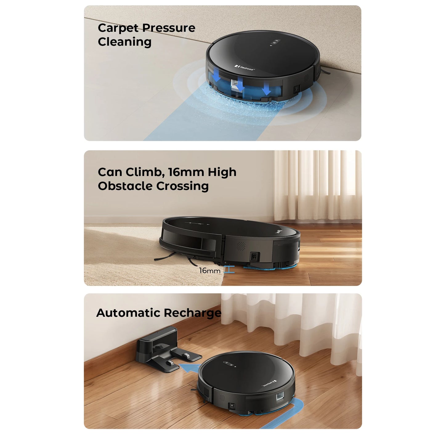 Redroad E3 Robot Vacuum Cleaner Auto Charging 2700Pa Power App Control Water Tank Wet Mopping Electric Sweeper