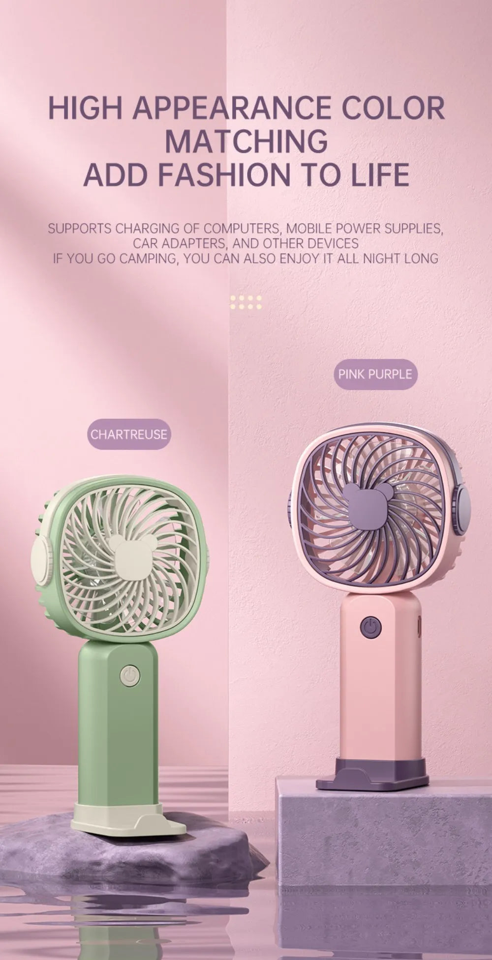 Portable Mini Fan USB Outdoor Handheld Fan with Desktop Phone Holder 3Wind Adjustments Long Working Life Multi-function Mini Fan