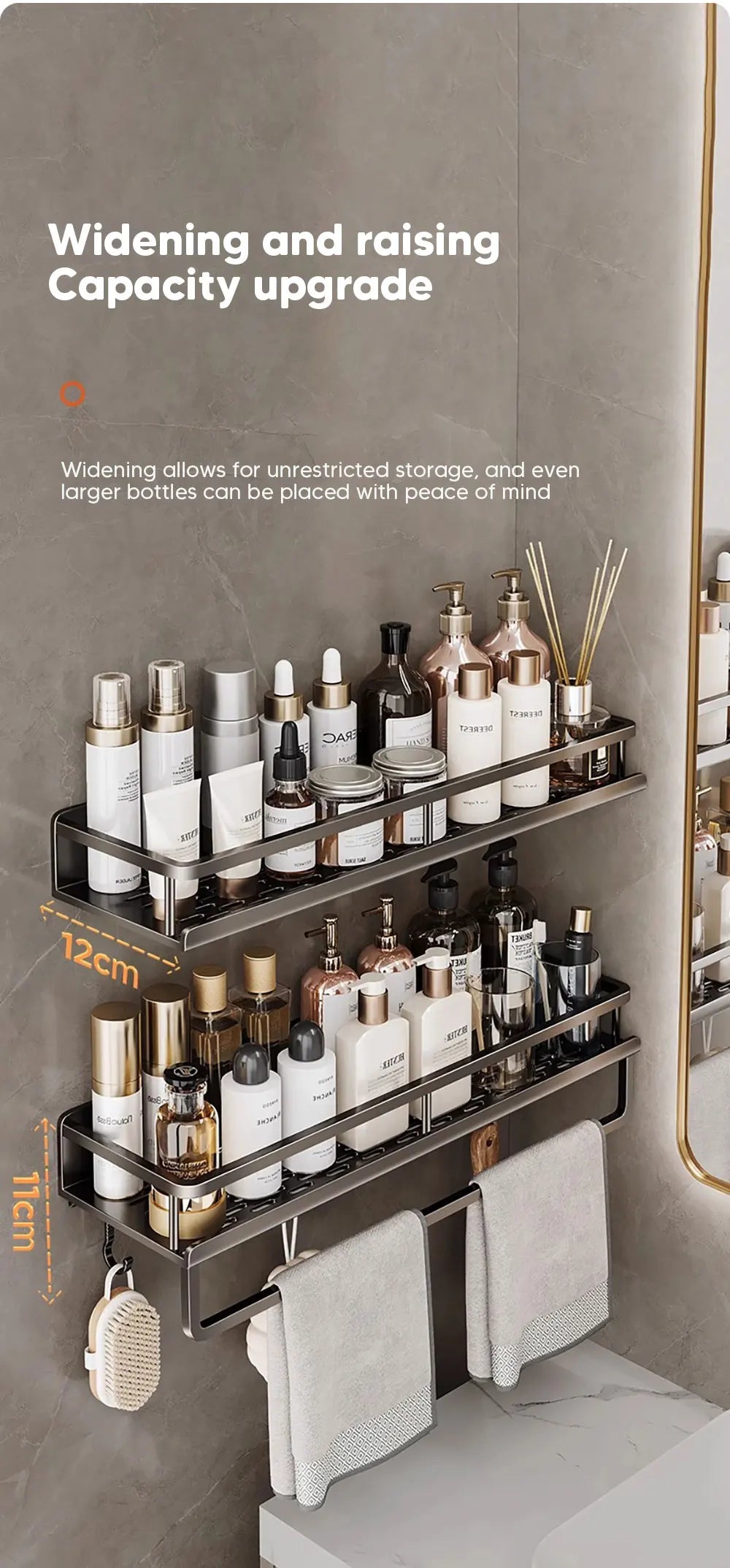 30/40/50CM Punch-Free Bathroom Shelf Shampoo Rack Aluminum Shower Organiser Without Drilling Toilet Shelf Bathroom Accessories