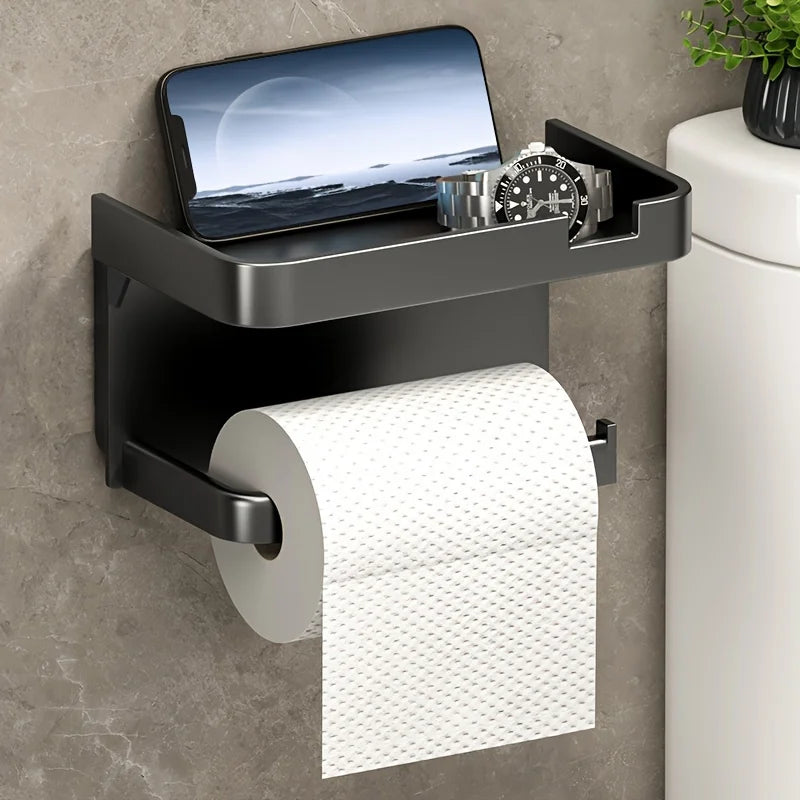 1pc Toilet Paper Holder - Space-Saving Wall-Mounted Perforated Storage Rack with Toilet Manager Holder