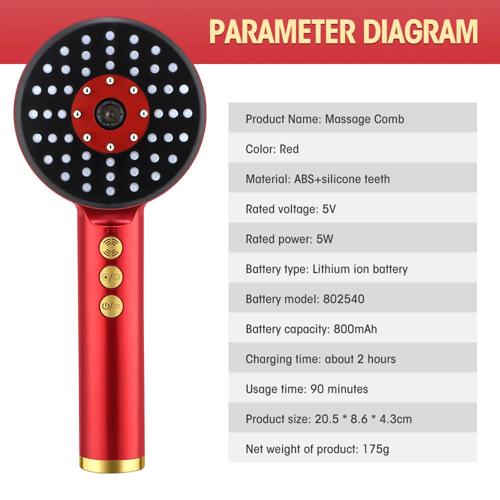 Deep Kneading Masssage Comb, Red Light Therapy Scalp Massager, Hair Growth Massage Scalp Brush, Head Medicine Applicator
