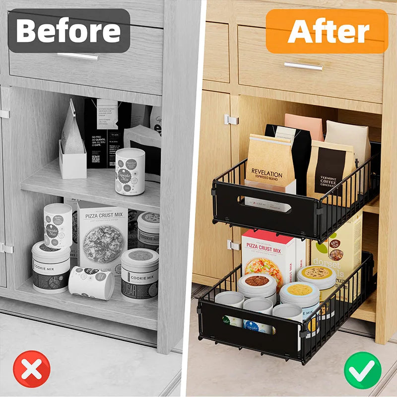 Kitchen Pull Out Organizer For Cabinets Spice Storage Rack Under Sink Organizer Snack Can Storage Basket Sliding Out Drawers