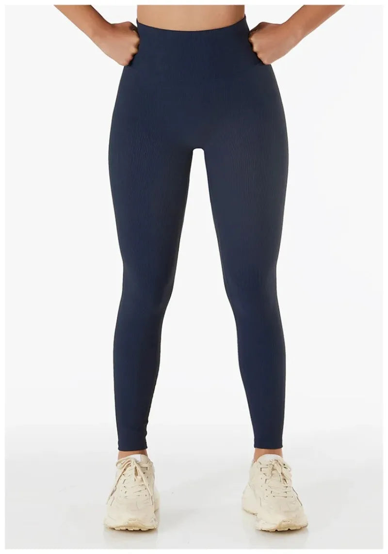 High Waist Yoga Pants Women Seamless Sport Pants Ribbed Knitted Fitness Leggings Solid White Running Pants Quick Dry Gym Leggins
