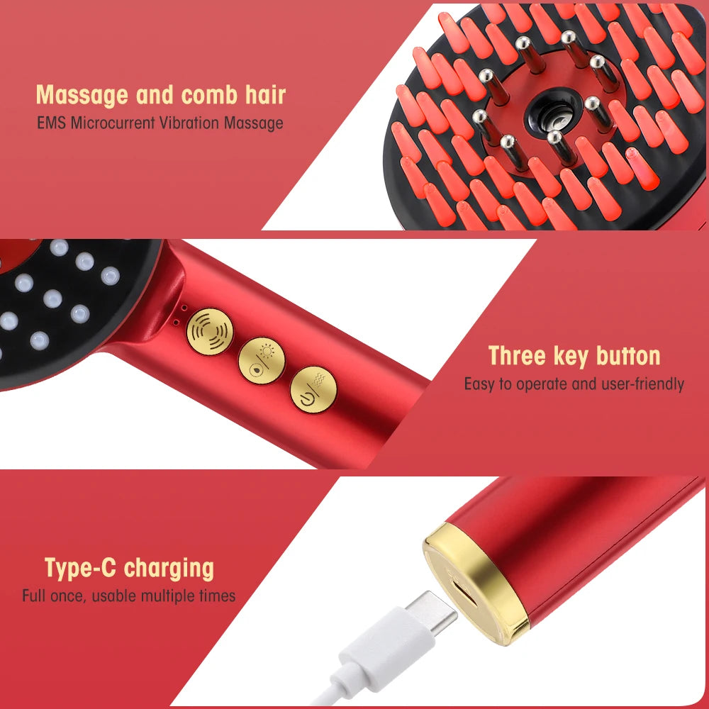 Deep Kneading Masssage Comb, Red Light Therapy Scalp Massager, Hair Growth Massage Scalp Brush, Head Medicine Applicator