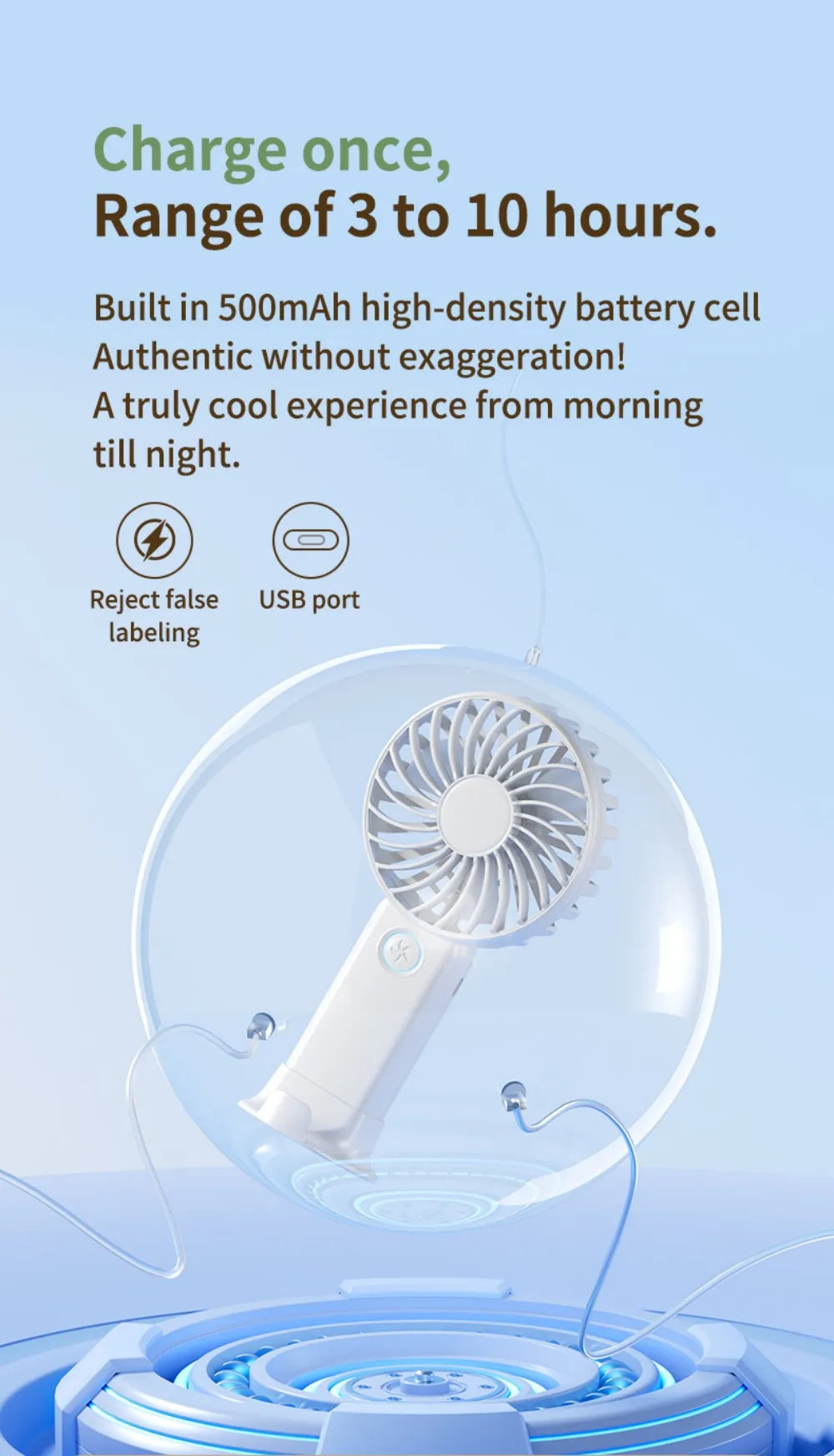 Portable Mini Fan USB Outdoor Handheld Fan with Desktop Phone Holder 3Wind Adjustments Long Working Life Multi-function Mini Fan