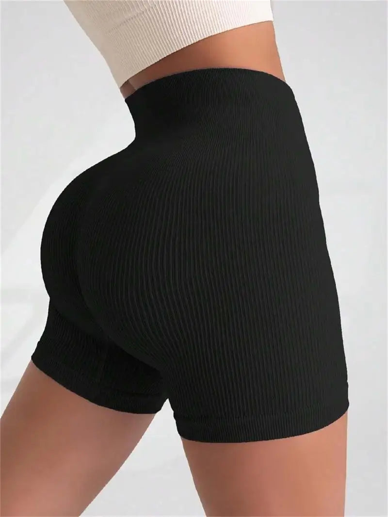 High-waisted Yoga Pant For Women, Designed To Lift And Shape, Tight-fitting With Solid Color And Ribbed Texture, Sports Shorts