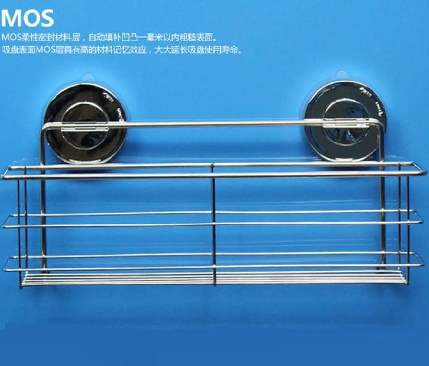 Bathroom Shelf Organizer Shower Storage Rack Stainless Steel Wall Mounted Toilet Shampoo Holder No Drill Vacuum Suction Cup
