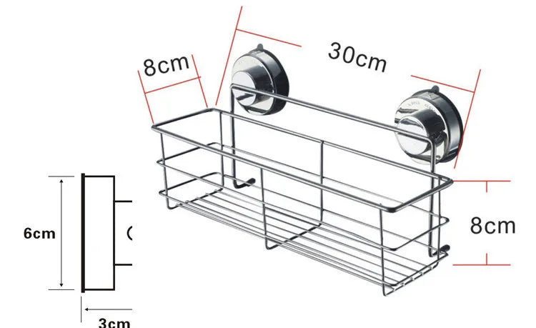 Bathroom Shelf Organizer Shower Storage Rack Stainless Steel Wall Mounted Toilet Shampoo Holder No Drill Vacuum Suction Cup