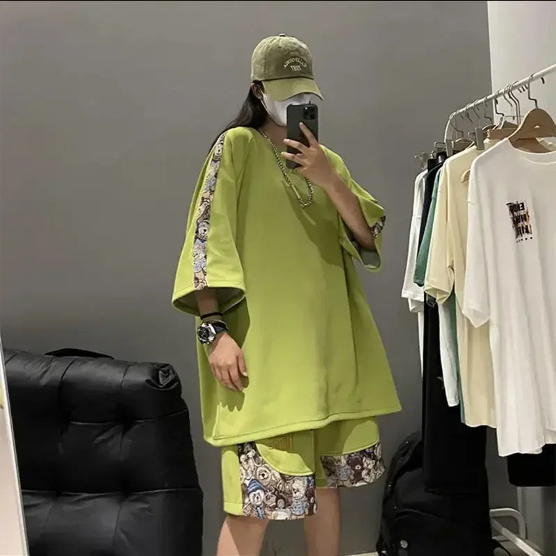 Sweatshirts Tracksuit T-shirts Shorts Suits For Men Spliced Graphic Sweatsuit Cotton Man Sets Luxury Offer Youthful Emo Kpop Xl