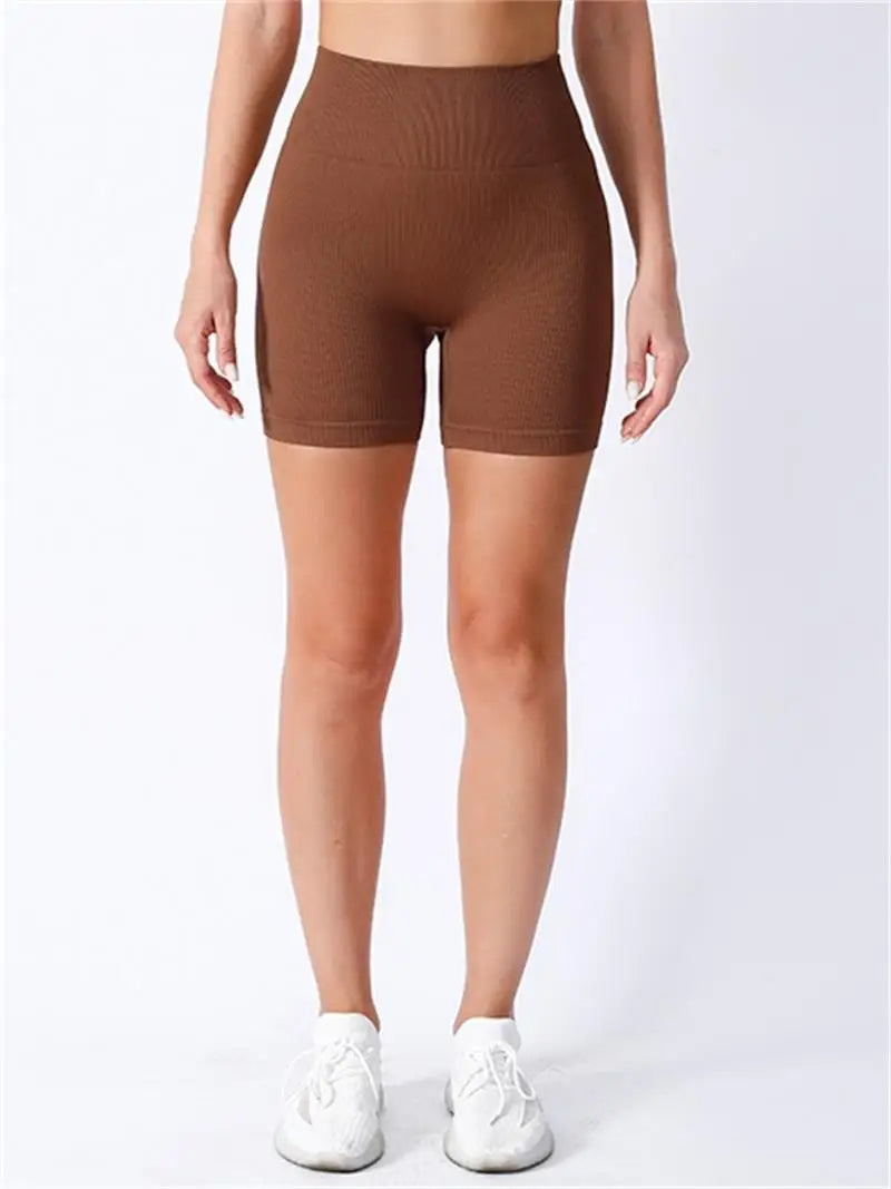 High-waisted Yoga Pant For Women, Designed To Lift And Shape, Tight-fitting With Solid Color And Ribbed Texture, Sports Shorts