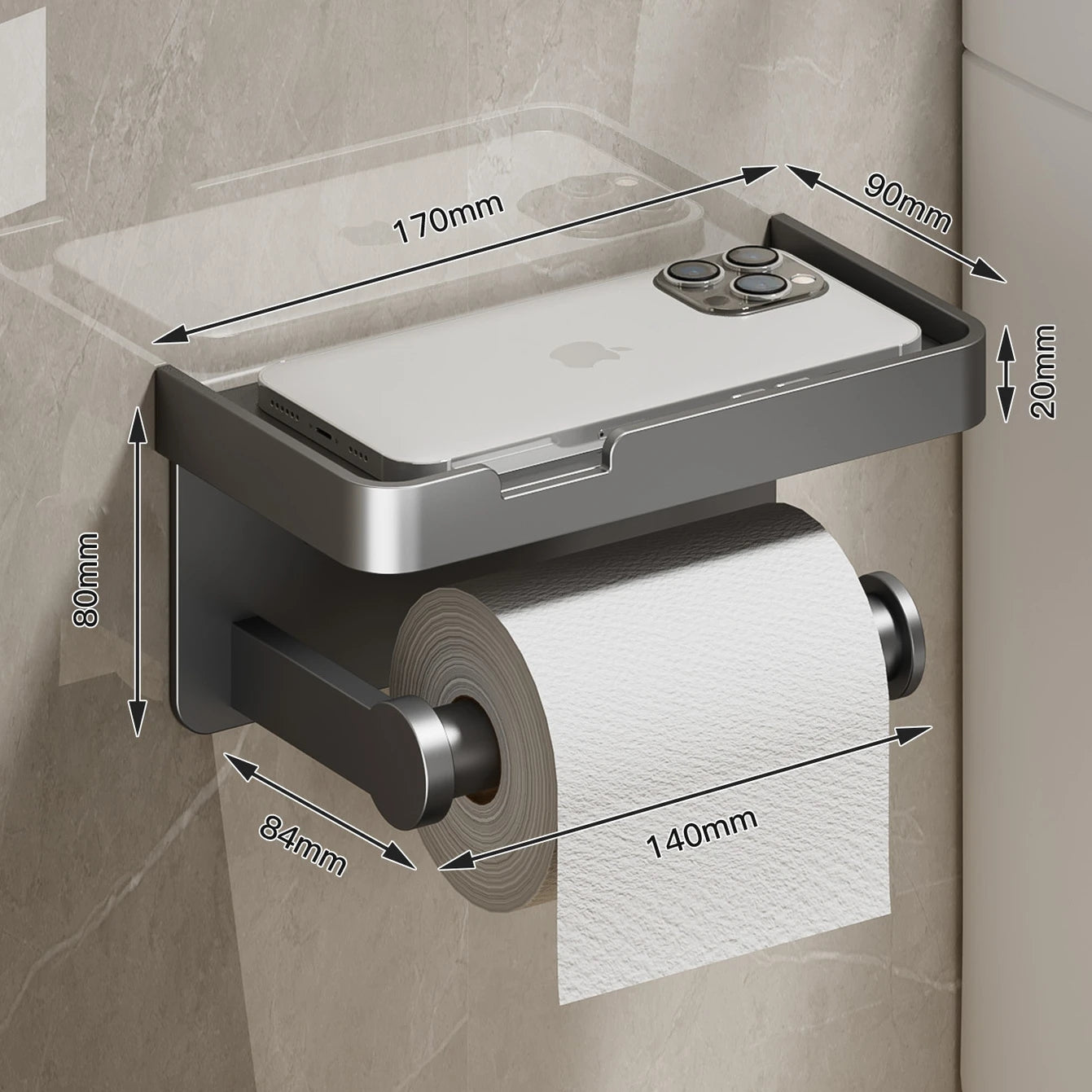 Large Toilet Paper Holder Wall-Mounted Paper Roll Holder With Storage Tray Toilet Organizer Phone Stand Bathroom Accessories