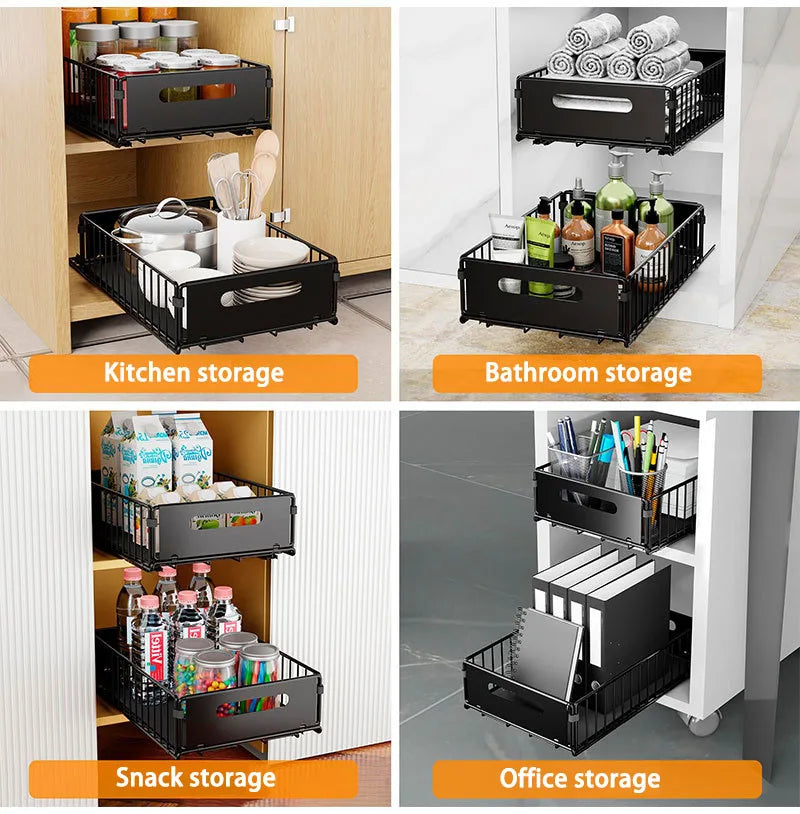 Kitchen Pull Out Organizer For Cabinets Spice Storage Rack Under Sink Organizer Snack Can Storage Basket Sliding Out Drawers