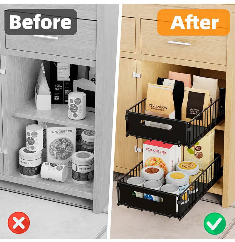 Kitchen Pull Out Organizer For Cabinets Spice Storage Rack Under Sink Organizer Snack Can Storage Basket Sliding Out Drawers