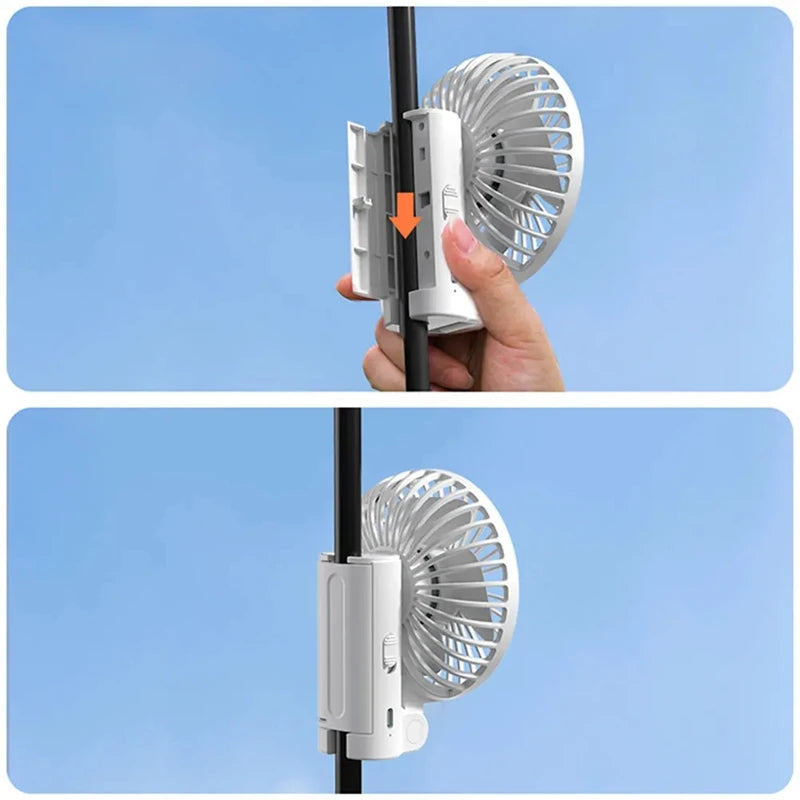 Umbrella Clip Fan 3-Speed Adjustment Portable Handheld Fan Rechargeable Summer Cooling Fan for Outdoor Umbrella