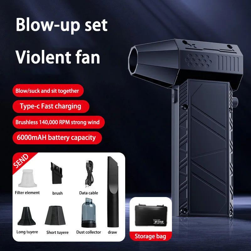 Violent Fan 400000RPM Powerful Air Blower Vacuum Dust Cleaner Type-C Charging Strong Winds Brushless Turbo Jet Blower 2025 New