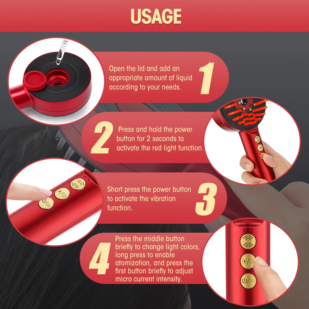 Deep Kneading Masssage Comb, Red Light Therapy Scalp Massager, Hair Growth Massage Scalp Brush, Head Medicine Applicator