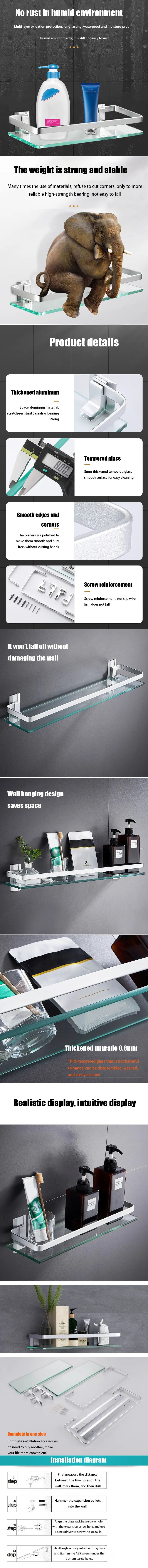 Glass Shelf Bathroom Items Bore Storage Shower Organiser Accessories Organizers Wall Shelves Hardware Fixture Home Improvement