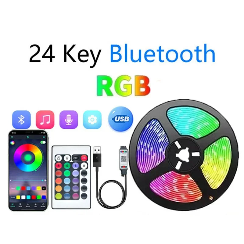 5V RGB LED Strip Lights Smart Bluetooth 24Key Remote Flexible Diode Lamp Tape SMD 5050 30LEDs/M For Room Home Decor TV Backlight