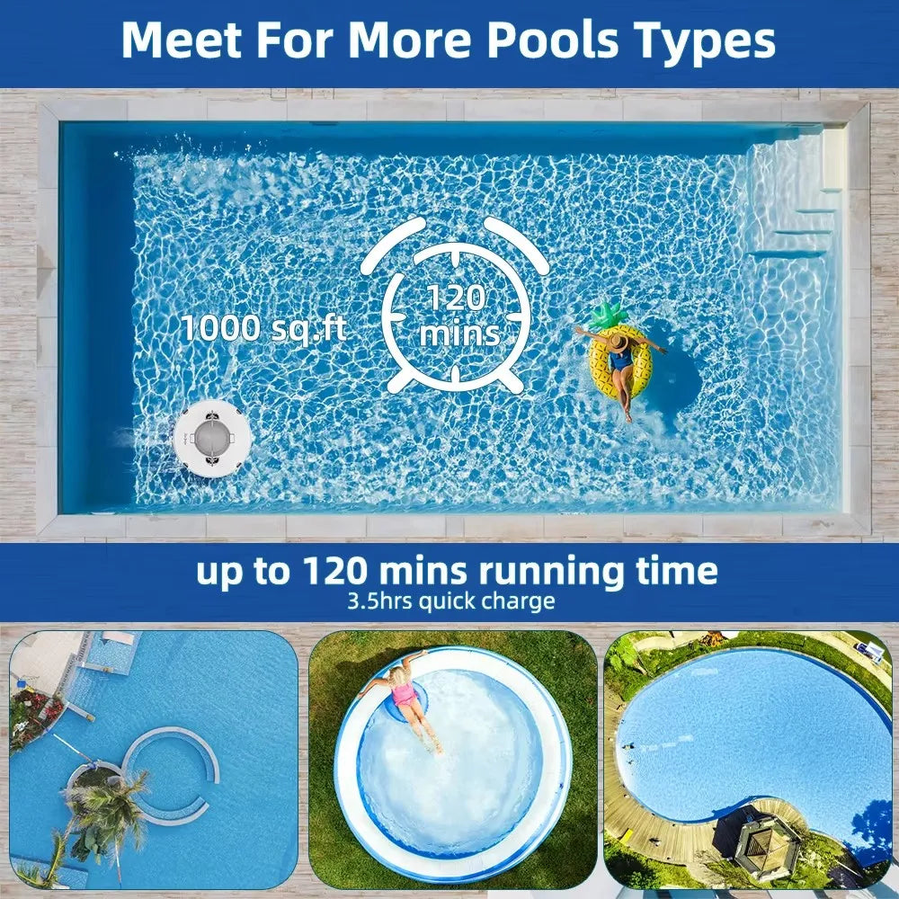 Redkey S100 Cordless Robotic Pool Vacuum for Ground Pool Automatic Pool Vacuum Cleaner Lasts 120 Mins with Strong Suction