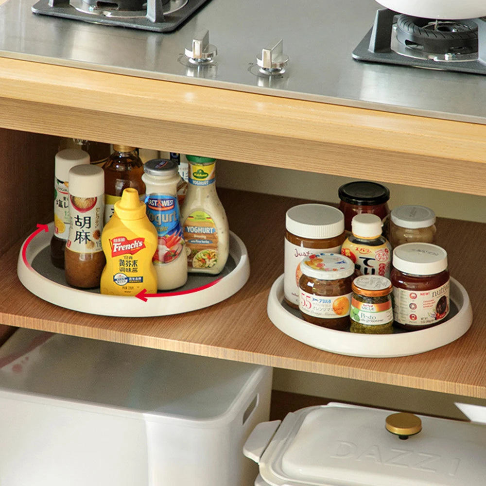 Kitchen Spinning Organizer Rotating Tray 1-Tier Spice Rack Round Shelf Condiment Storage Racks Pantry Cabinet Turntable