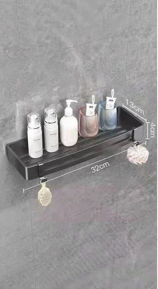 Bathroom Shelf Organizer Shower Storage Rack Black Corner Shelves Wall Mounted Aluminum Toilet Shampoo Holder No Drill
