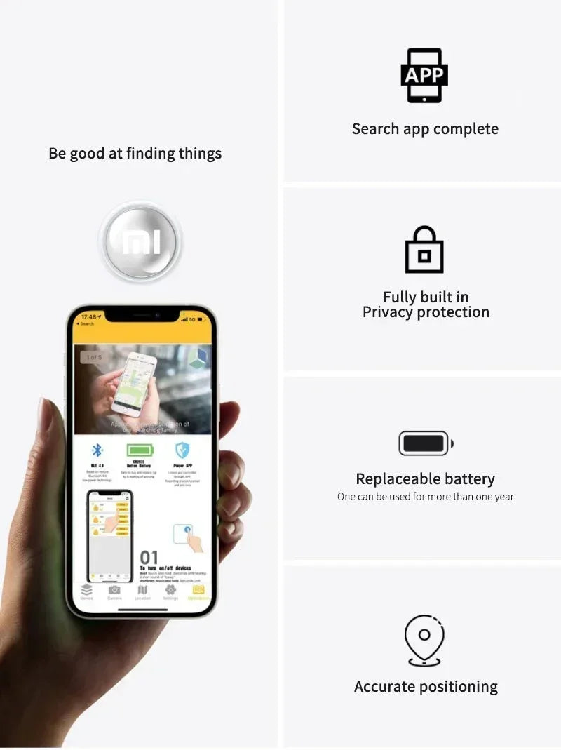Xiaomi Mini GPS Tracker System For FindMy App Airtag Smart Bluetooth Locator Child Finder Bag Anti-Loss Pet Collar With Tracker