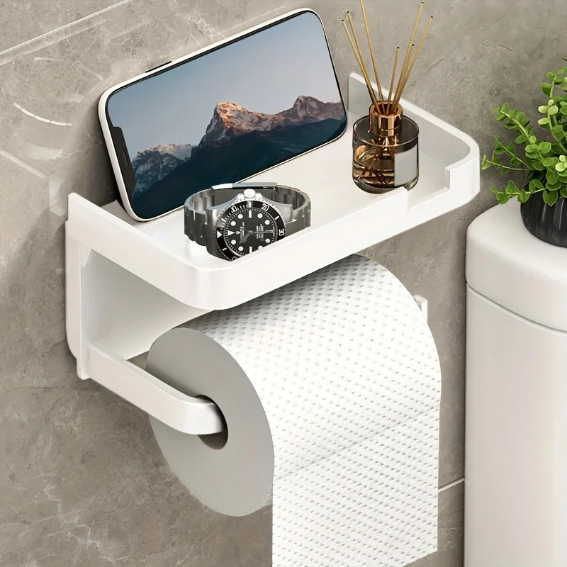 1pc Toilet Paper Holder - Space-Saving Wall-Mounted Perforated Storage Rack with Toilet Manager Holder