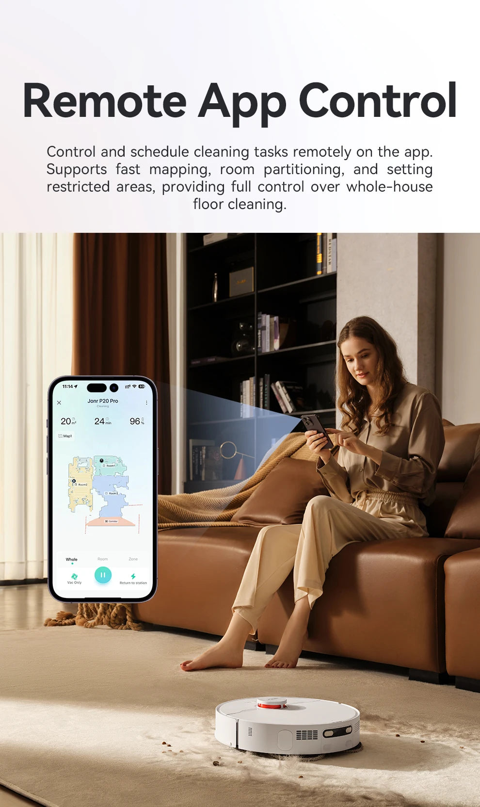 JONR Robot Vacuum P20 Pro International Edition Mopping Vacuuming Drying Wipes Automatic Cleaning Dust Collecting Drainage Water