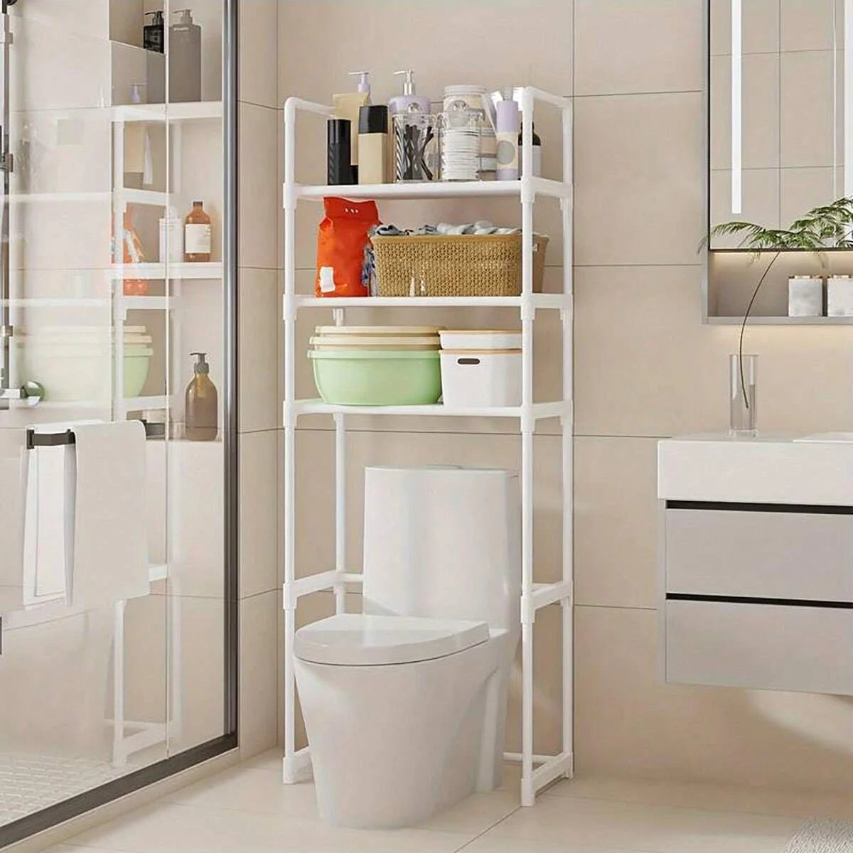 Bathroom Storage Rack Over The Toilet Shelf Multilayer Space Saver Organizer Multi-Functional Wall Hanging Toilet Storage Rack
