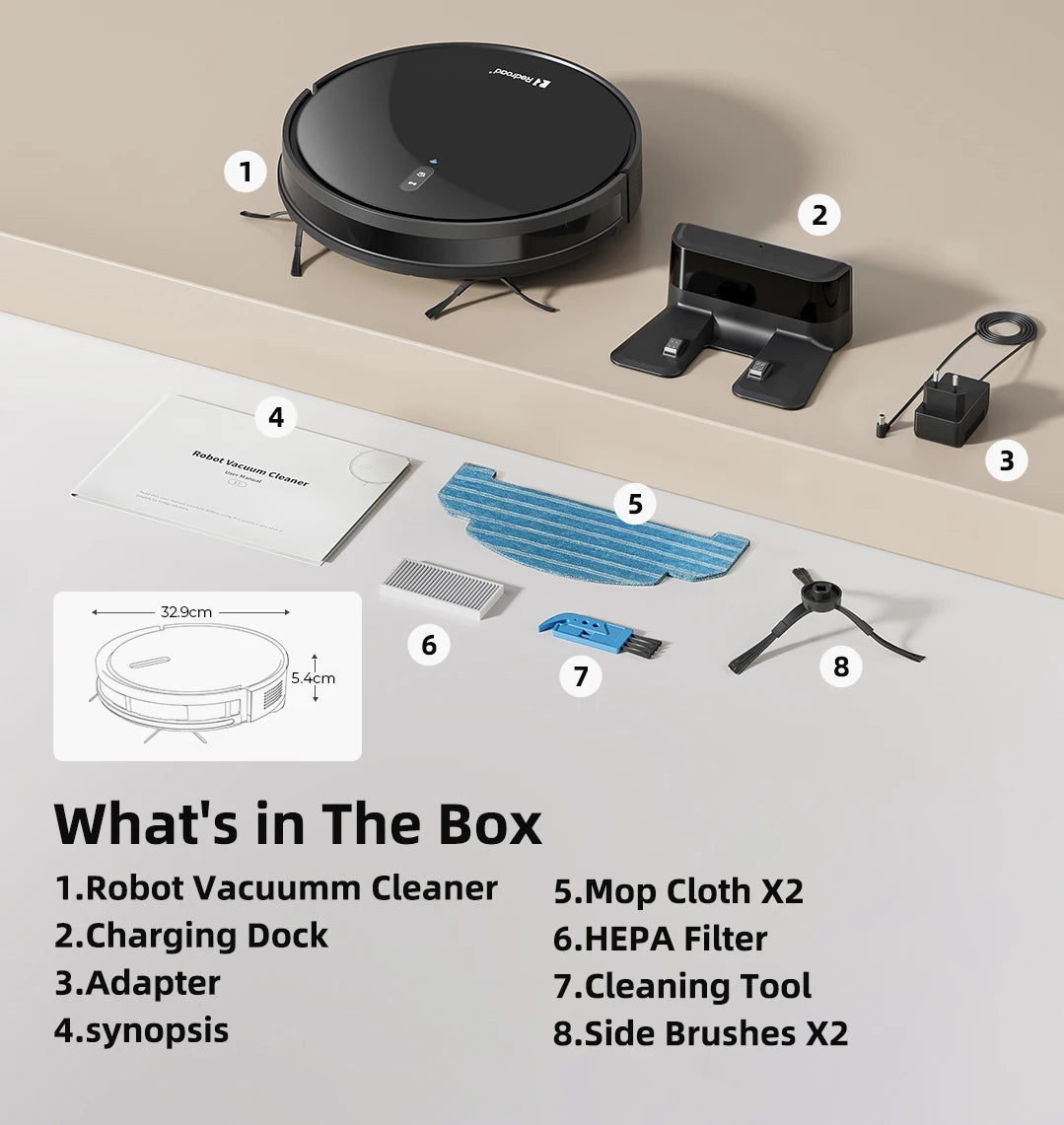 Redroad E3 Robot Vacuum Cleaner Auto Charging 2700Pa Power App Control Water Tank Wet Mopping Electric Sweeper