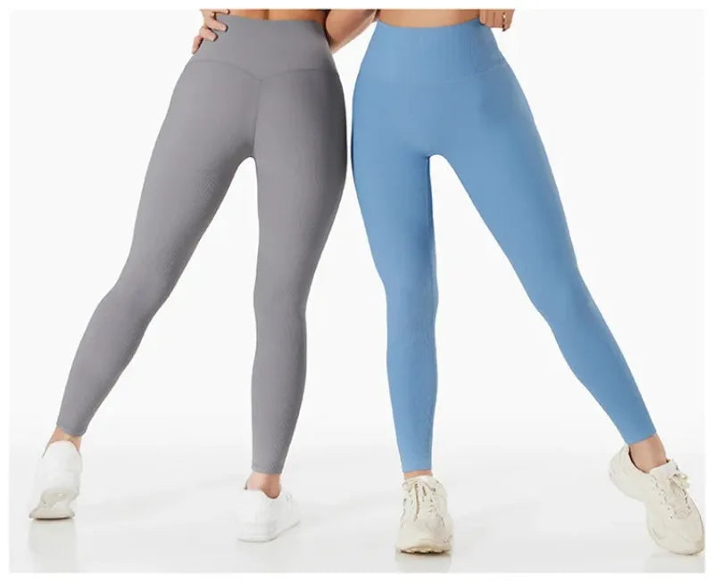 High Waist Yoga Pants Women Seamless Sport Pants Ribbed Knitted Fitness Leggings Solid White Running Pants Quick Dry Gym Leggins