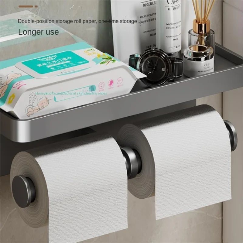 Large Toilet Paper Holder Wall-Mounted Paper Roll Holder With Storage Tray Toilet Organizer Phone Stand Bathroom Accessories