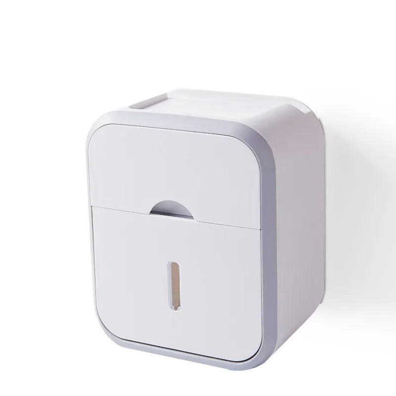 Storage Box Toilet Paper Organizer Waterproof High Capacity Dust-proof Punch-free Wall Mounted Roll Paper Bathroom Home Supplies