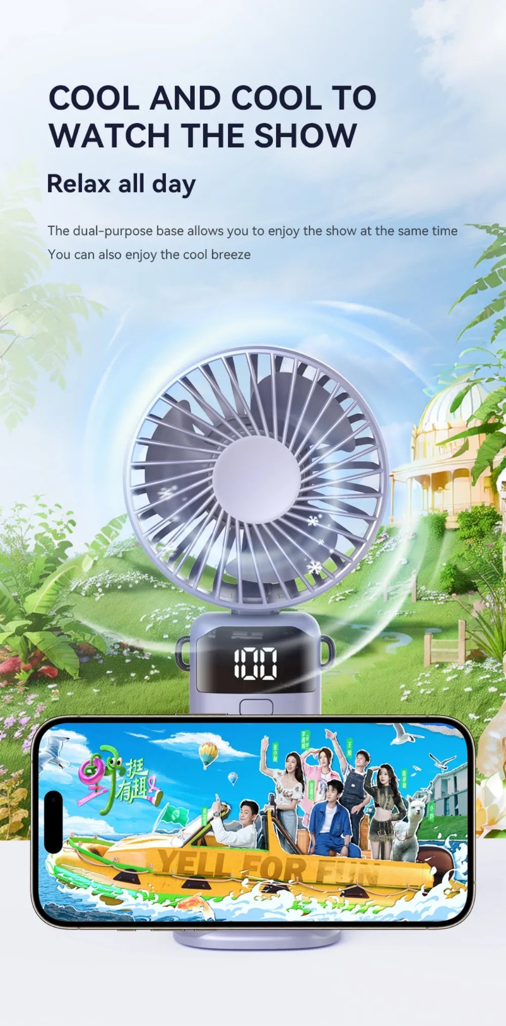 Portable Mini Fan USB Outdoor Handheld Fan with Desktop Phone Holder 3Wind Adjustments Long Working Life Multi-function Mini Fan