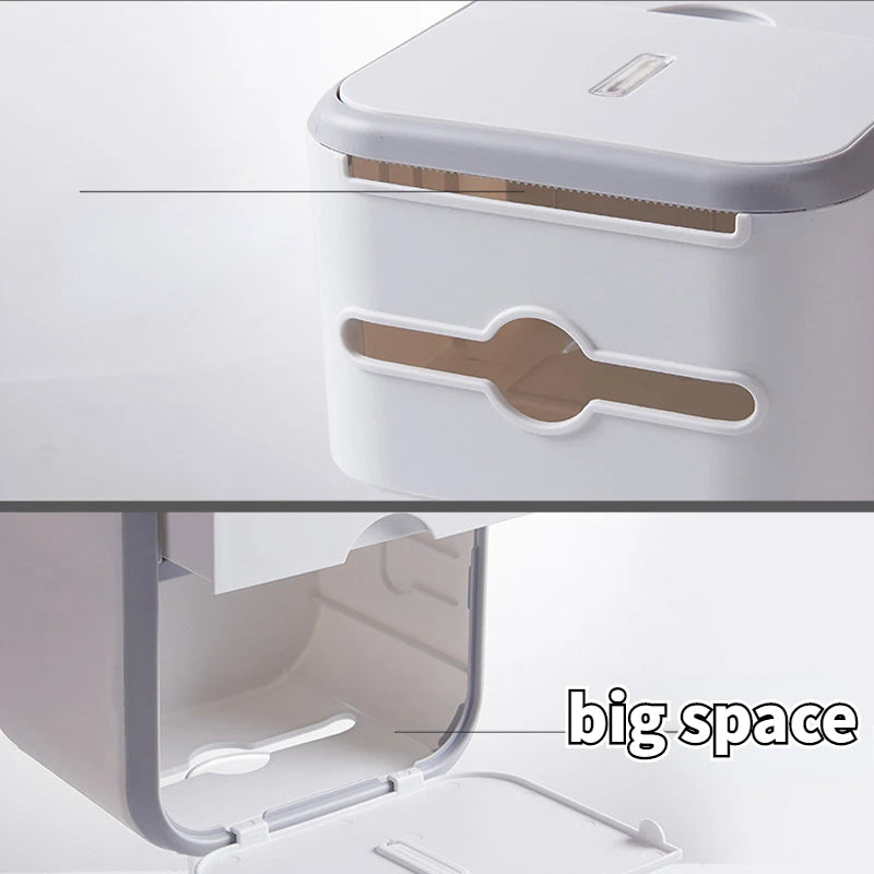 Storage Box Toilet Paper Organizer Waterproof High Capacity Dust-proof Punch-free Wall Mounted Roll Paper Bathroom Home Supplies